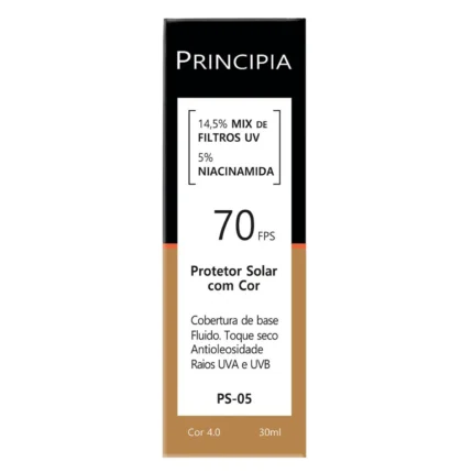 Protetor Solar Facial Principia Skincare PS-05 14,5% Mix de Filtros Uv + 5% Niacinamida FPS 70 Cor 4.0 30ml